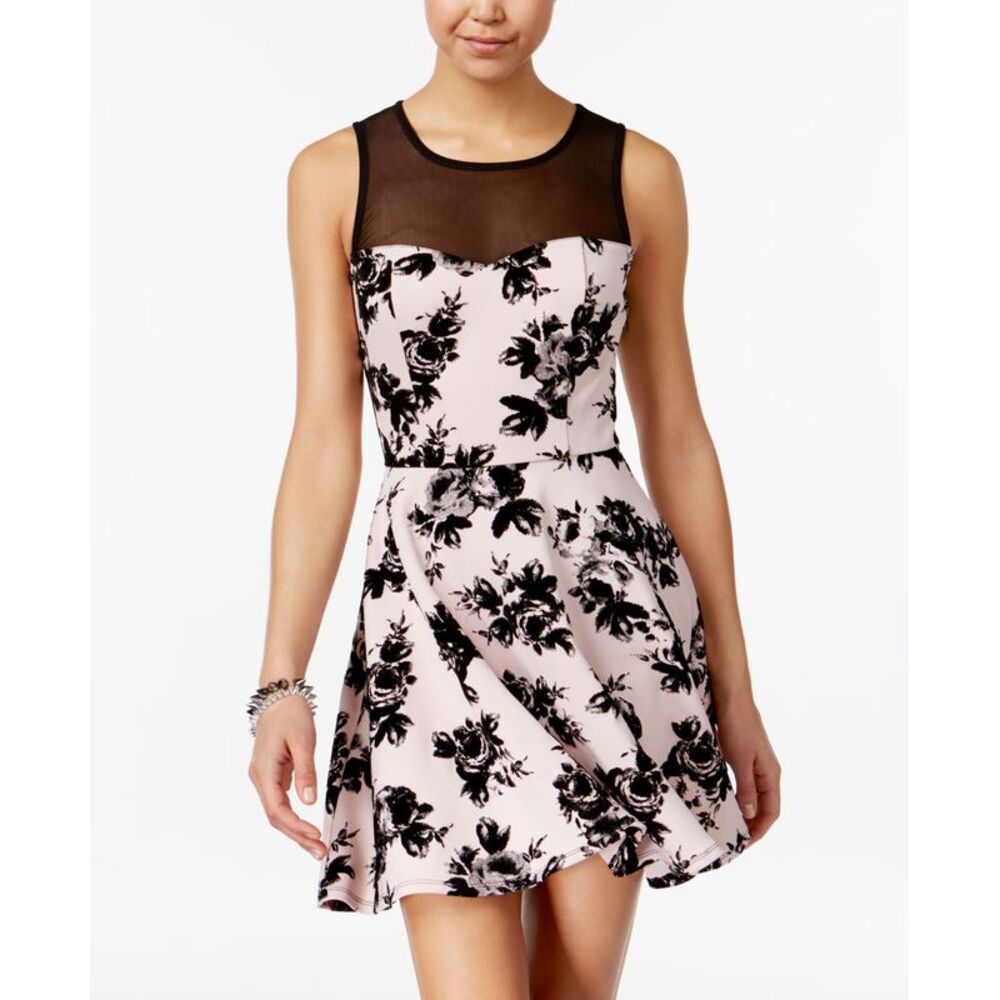 Trixxi Juniors Illusion Velvet Print Fit Flare Dress
